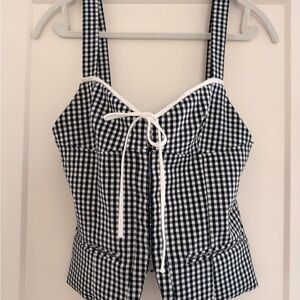 Zara Corset Gingham Navy Women's Top, Size S
